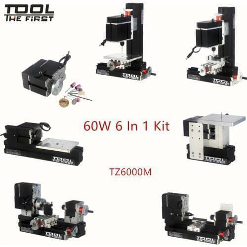 Thefirsttool TZ6000M Big Power 60W Motor Mini Metal 6 in 1 Lathe Machine with 12000rmp Childrens Education DIY Tools Best Gift