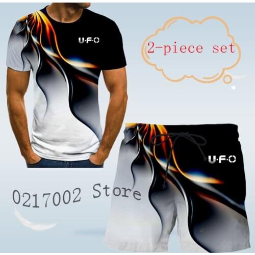 Mens suit UFO 3D T-shirt print breathable beach Lapel Short Sleeve Shirt Shorts Street mens Hawaiian suit 2-piece set S-6XL
