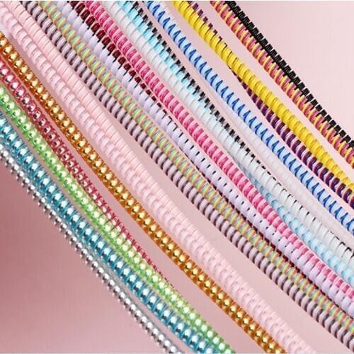 Selectable 60CM Solid Colorful TPU Spiral USB Charger Cable Cord Protector Wrap Cable Winder For iphone Samsung Data Cable