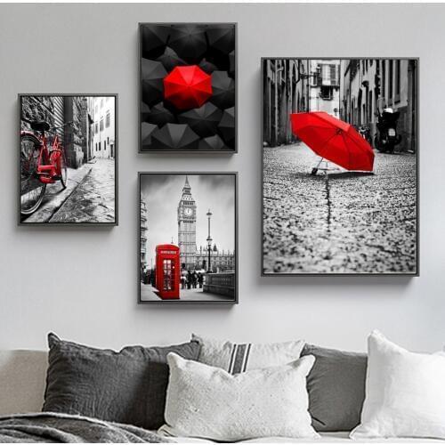 Wall Art Canvas Painting London City Umbrella Call Box Nordic Posters And Prints Wall Pictures For Living Room Salon