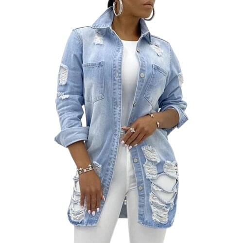 New Solid Turn-down Collar Jean Jacket For Women Loose Casual Blue Fashionable Women Coats Female Outwear Denim Feminine