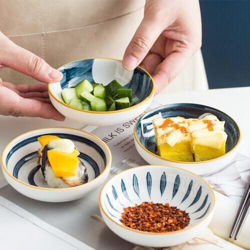 New Arrivals Nordic Tableware Supplies Gold Inlay Ceramic Sauce Bowl Japanese Seasoning Plate Small Vinegar Dish Dipping Snack