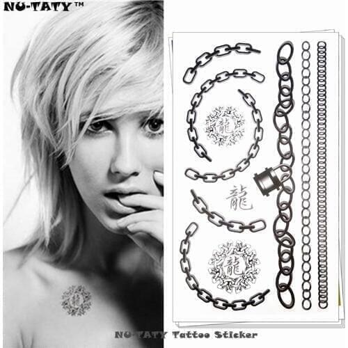 Nu-TATY Black LONG Chains Temporary Tattoo Body Art Arm Flash Tattoo Stickers 17*10cm Waterproof Fake Painless Tattoo