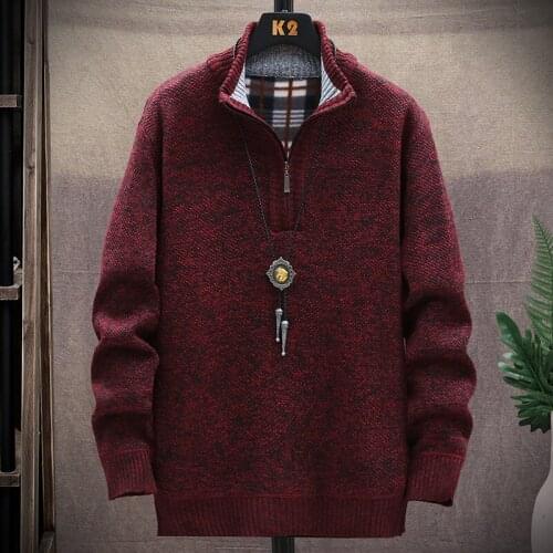 2021 Autumn Korean O-Neck Mens Sweaters with Thick and Velvet Mens Pullover Knitted Sweatercoats Solid Jacket Male M-3XL