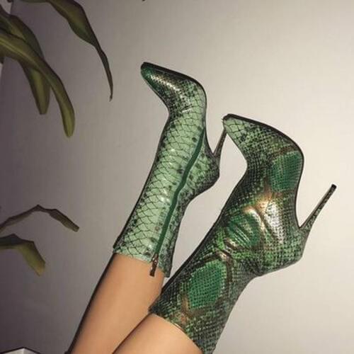 Sexy Green Snakeskin Grain Leather Stiletto High Heels Ankle Boots Ladies Pointed toe Side zip Python Printed Female Party Boots