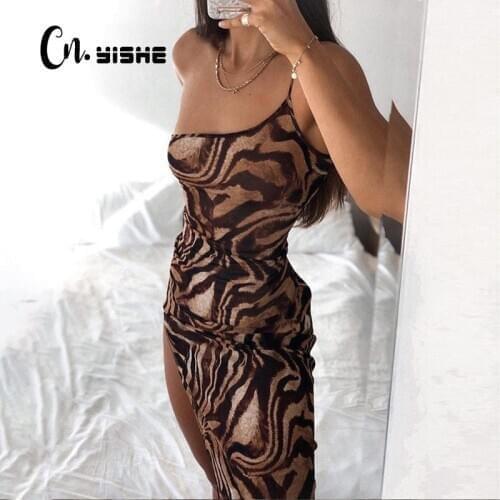 CNYISHE Tiger Print One-shoulder Sexy Slit Maxi Dress Summer Women Fashion Streetwear Outfits Party Club Dresses Female Robes
