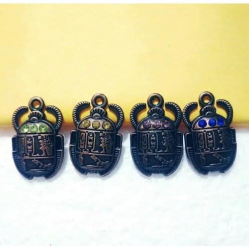 4style Bronze Egyptian Scarab With Rhinestones Pendant Charms for Jewelry Making Handmade Bracelet Necklace Earrings Accessories