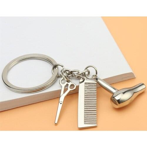 Hair Dryer Scissors Comb Keychain Decorative Creativity Hair Stylist Essential Key Rings Accessories Holiday Gift Cosplay