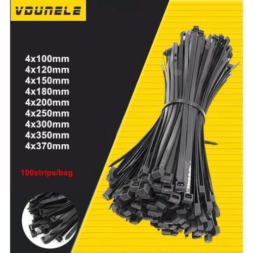 Self-locking plastic nylon tie 100 PCS black cable tie fastening ring cable tie zip wraps strap nylon cable tie set