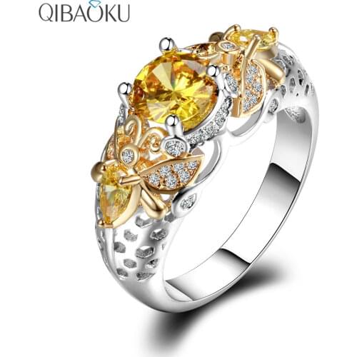 925 Silver Yellow Citrine Bee Rings for Women Men with Zircon Finger Rings Jewelry Engagement Party Anniversary Gifts