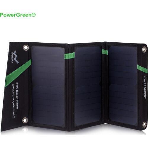 PowerGreen 21 Watts Foldable Solar Power Bag Quick Charging 5V 2A Solar Charger Solar Power Bank for Mobile Phones (Green)