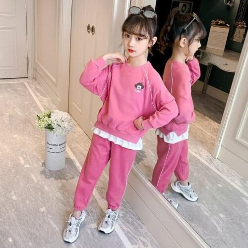 Pink Girls Sport Suit Teenage Autumn Girls Clothes Set Long Sleeve Top & Pants Casual 6 7 8 9 10 11 12 13Years Children Outfits