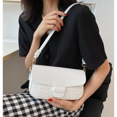 Pu Leather Crossbody Bag For Women 2021 New Solid Color Woven Armpit Shoulder Bag Fashion Simply Baguetter Handbags Small Square