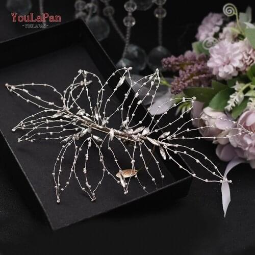 TOPQUEEN HP255 Luxury Crystal Tiara Sliver Beading Wedding Hair Vine Rhinestone Headband Bridal Headpieces Women Head Jewelry