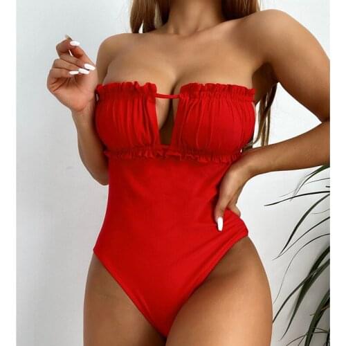 Urifens 2021 Sexy Red One piece bathing suit for women Batsuit with Bandage Batsuit Push Up Summer Beach Batsuit Biquinis LYC45U
