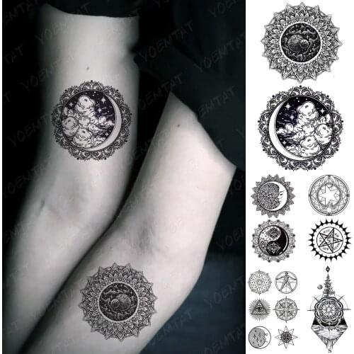 Waterproof Temporary Tattoo Sticker Sun Moon Magic Flash Tatoo Geometric Star Eyes Hand Wrist Fake Tatto For Body Art Women Men
