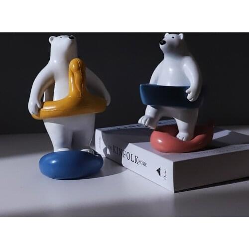 Nordic Balloon Polar Bear Swim Decor Animal Sculpture Bear Boating Statue Fridge Magnet Home Living Room Background Decoration