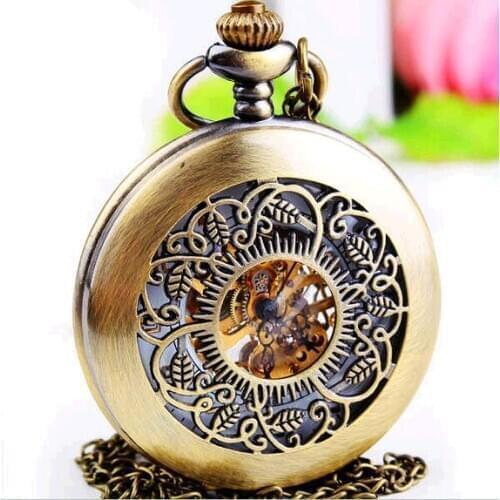Top quality Steampunk Style Skeleton Mechanical Pocket Watch Hollow out white face necklace women watches gift