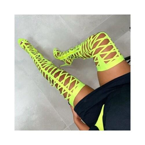 바지장화 Summer Women Boots Belt Cross-tied Cow Leather High Heel Boot Open Toe Over the Knee pants Boots Sexy Cutout Female Shoes