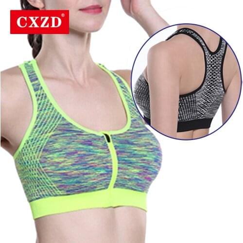 CXZD Hot Women Zipper Push Up Sports Bras Vest Underwear Shockproof Breathable Gym Fitness Athletic Running Sport Tops