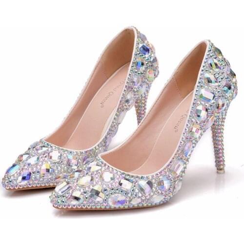 2020 Women Rhinestones Pumps Shoes Super Bling Crystal Wedding Shoes White Bride Shoes Show Diamond Party Shoes