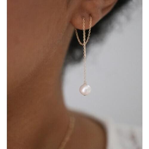 Drop Earrings Handmade Pearl Jewelry Vintage Gold Filled Two Hole Tassel Oorbellen Pendientes Earings For Women Brincos