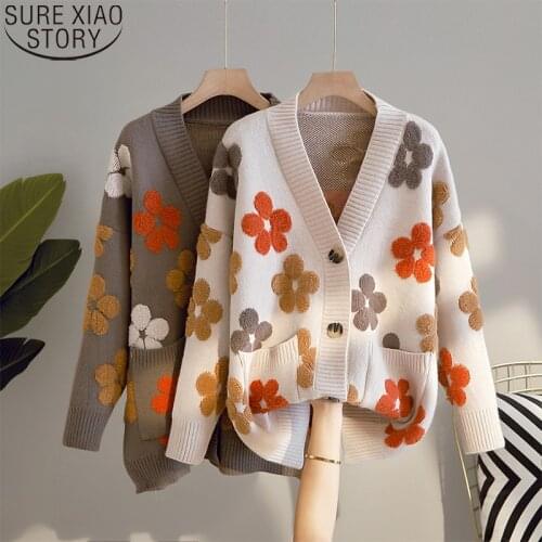 Women Sweater 2021 Autumn Winter Fashion Korean Sweet Cardigans Women Casual Long Sleeve V Neck Button Up Oversized Jacket 16049