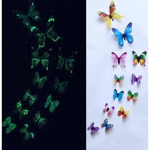 12pcs/set 3D Luminous Butterfly Wall Sticker For Kids Room Living Room Kitchen Home Decor DIY Fridge Sticker Wallpaper