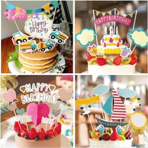 123 1set Happy Birthday Baby Cake Cupcake Topper Cake Flags Baby Shower Birthday Party Decoration Children Kids Party Supplies