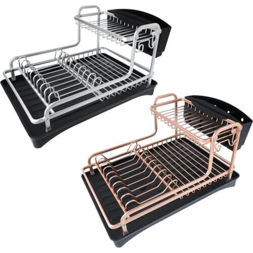 2 Tier Aluminium Dish Drain Rack Kitchen Organizer Storage Drainer Drying Shelf Sink Supplies Knife Container Drain Stand