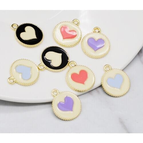 20pcs/Lot New Round Enamel Love Heart Charms Zinc Alloy Jewelry DIY Accessories Rubber Band Necklace Pendants