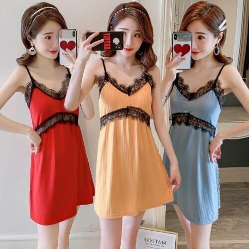 2020 Summer Sexy Lingerie Spaghetti Strap Nightgowns for Women Lace Sleepwear Nightdress Cute Grils Night Dress Home Gown Nighty