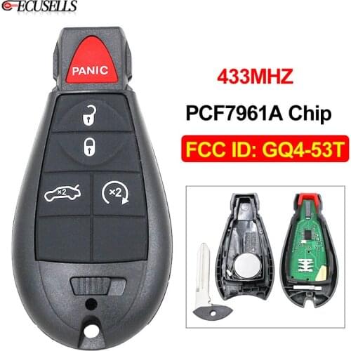 4+1/5 Button Aftermarket Remote Car Key FCC ID: GQ4-53T 433Mhz PCF7961A Chip Uncut Blade for Dodge RAM 1500 2500 3500 2013-2018