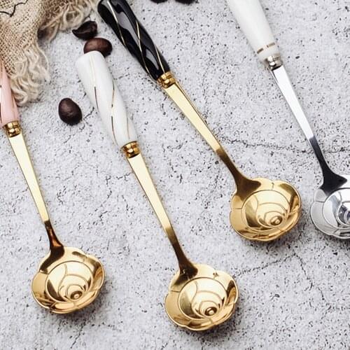 4pcs Stainless Steel Flower Shaped Coffee Spoon Iron Shovel Ice Cream Scoop Dessert Spoon Teaspoon Kitchen Tableware