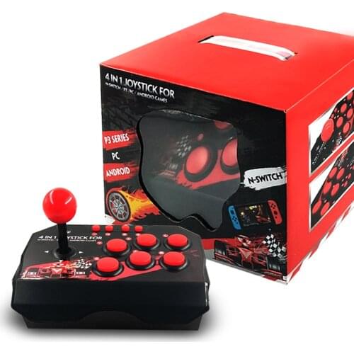 4-in-1 Retro Arcade Station USB Wired Rocker Fighting Stick Game Joystick Controller for PS3/Switch/PC/Android TV Games Console