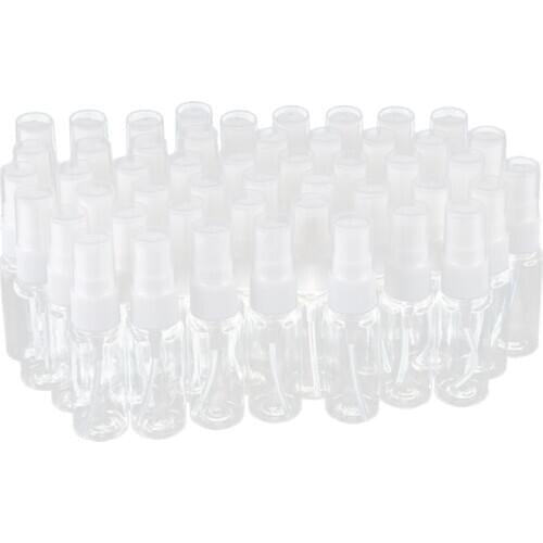 50-pack Empty Clear Plastic Fine Mist Spray Bottles with Microfiber Cleaning Cloth, 20ml Refillable Container Perfect for Cleani