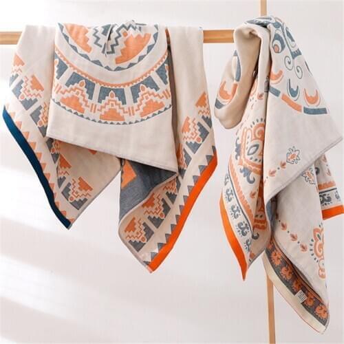 Absorbent Muslin Cotton Large Bath Towel for Adults Kids Bohemian Style Soft Beach Towel Geometric Breathable Towels Bathroom