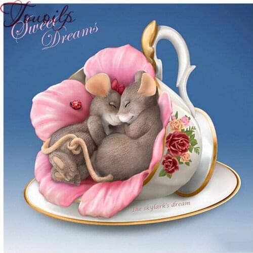 Full Square/Round Drill 5D DIY Diamond Painting "Cup mouse" 3D Diamond Embroidery Animals Cross Stitch Mosaic Home Decor Gift