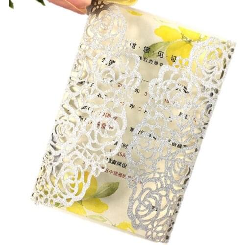 Free Shipping 25x luxury Silver Gold champagne glitter personalize Light pink Navy Blue Pearl paper wedding invitation card