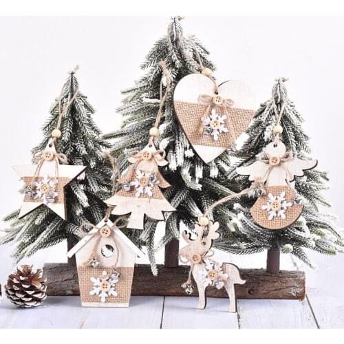 Christmas Elk Heart Star Tree Wooden Pendants Xmas Tree Ornaments Home Hanging Decor Christmas Decorations for Home Navidad 2021