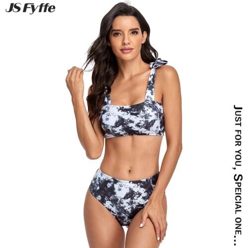JS FYFFE 2021 Womens Swimwear Dye Print Bikini Knotted Swimsuit High Waist Bikini Manufacturer Spot Wholesale Price
