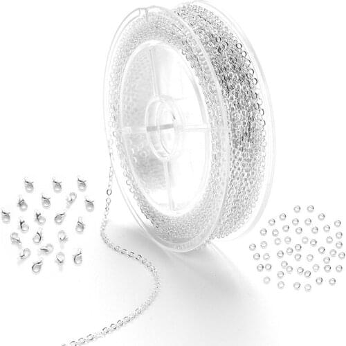 Link Chain Spool Bulk with 4mm Jump Ring and Lobster Clasps for Craft DIY Necklace Jewelry Making