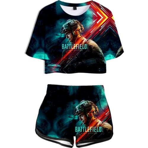 Battlefield 2042 3D Summer unisex Sets Sexy Short Tops+shorts Elastic Waist Suit Punk Women/Men Two Piece Sets