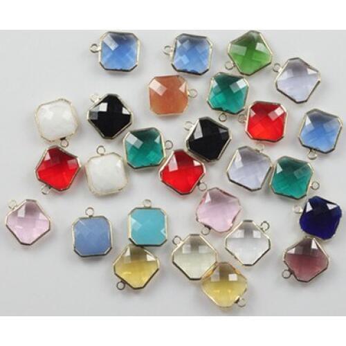Square Shape Colourful Faceted Connector Pendent Crystal Bezel Connector Crystal Charm High Quality For Jewelry Making 14*14mm