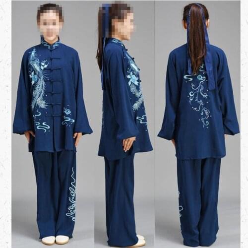 Summer/Spring Customized Embroidered Lotus Martial Arts Uniforms Taiji Suit Tai Chi Performance Clothing Kung Fu Suits Veil