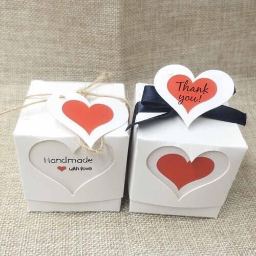 Fashion handmade gift package box white/kraft cute thank you label tag with candy /wedding favor display package box 5*5*5cm