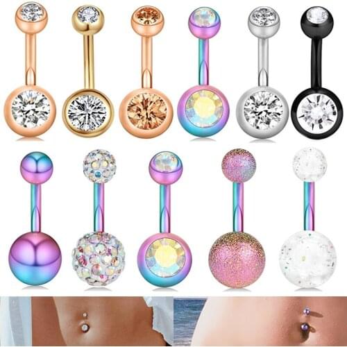 Stainless Steel Belly Button Navel Rings Set Acrylic Polymer Clay Colorful Soft Belly Button Pottery Navel Nail Piercing Jewelry