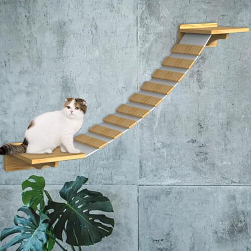 Cat Wall Frame Series Wall-mounted Cat Suspension Bridge Wooden Pet Ladder Air Passage Hemp Rope Cat Ladder Cat Toy Cat Supplies