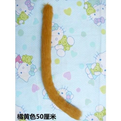 Orange Yellow Brown Neko cat ears cat plush tail set Anime Cosplay Costume Fancy Dress Halloween Props 50cm