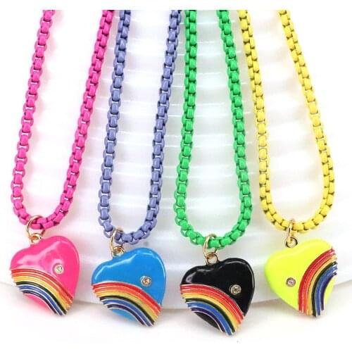 3Pcs Bohemia Enamel Heart Pendant Necklace For Women Rainbow Pop Chain Charm Bijoux Femme 2021 Trend Elegant Jewelry